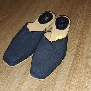 Life Stride Jess Mules Slip on Low Wedge Navy Textile Sz 6